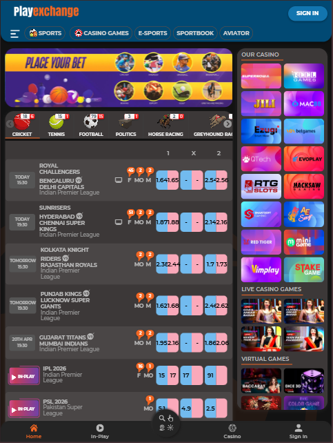 Playexch9 India - official website for Indian players. Full review about bookmaker.